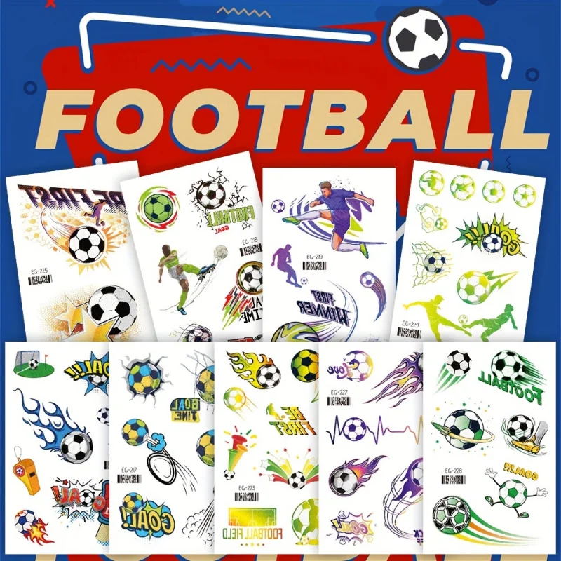 12/8 листов блестящих футбольных игр временные татуировки наклейки для вечеринок