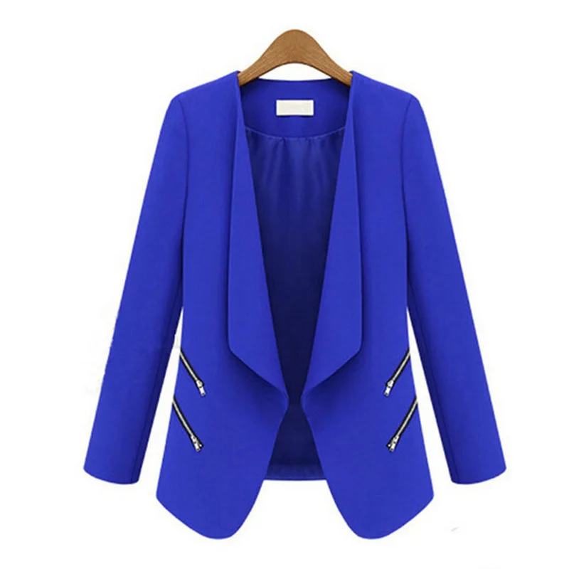 

Unique Zipper Pocket Casual Office Blazer 2023 Women Solid Colors Buttonless Bussiness Blazer Simple All-Match Formal Clothing