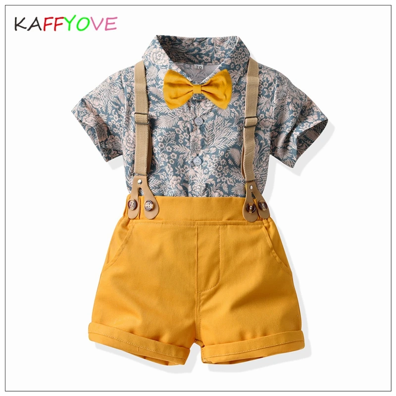 

Gentleman Kids Boys Clothes Flower Formal Party Birthday 1-7 Yrs 2022 Summer Clothing T-Shirt+Belt Pants Kids Costume Outfits