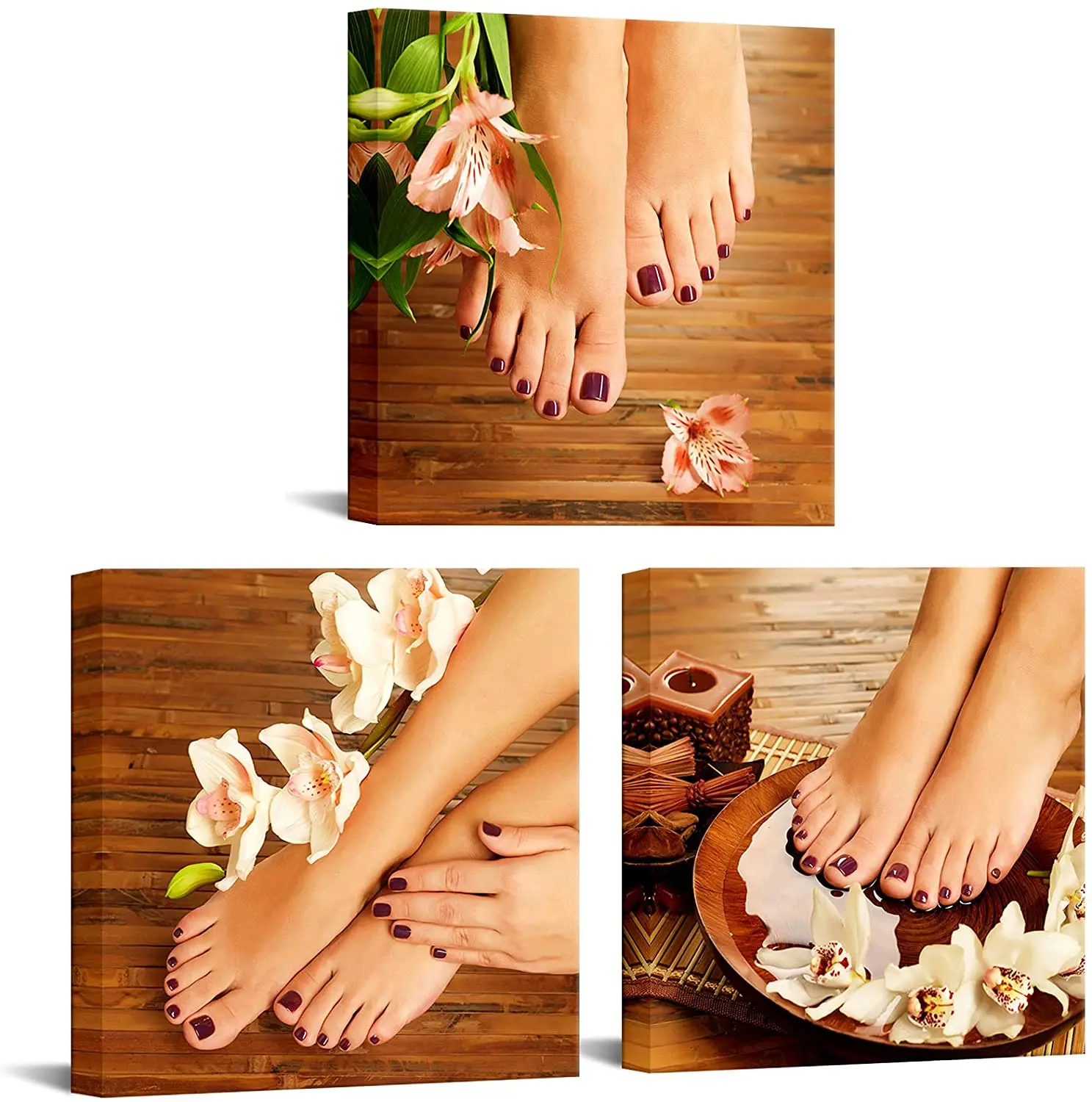 

3 Pcs Nail Foot Pedicure Body Health Spa Beauty Salon Posters Wall Art Canvas Pictures Home Decor HD Paintings Room Decorations