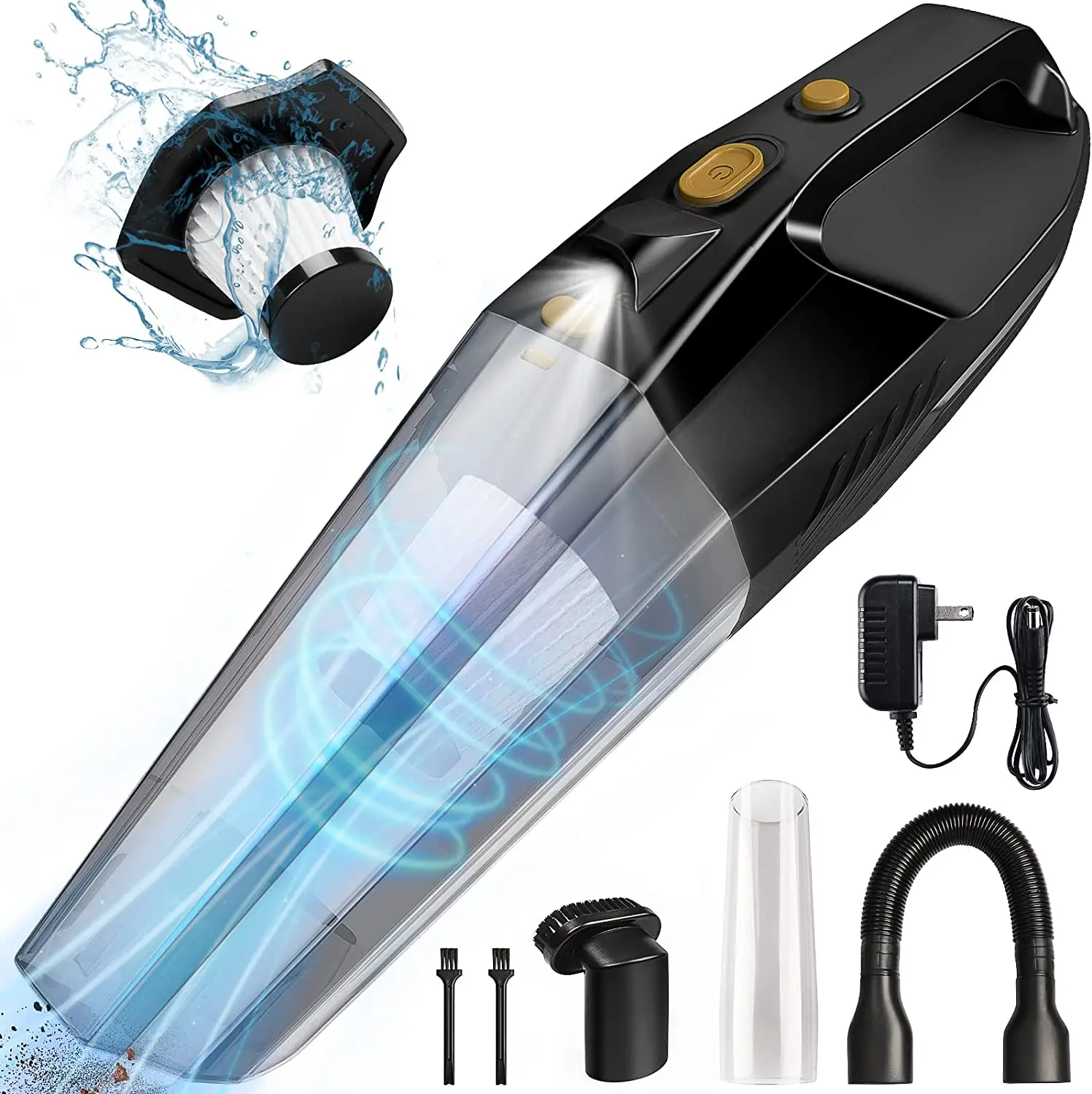 Car Vacuum Cleaner Cordless-Handheld Vacuum Rechargable, Led Light, Wet-Dry Use Portable Car Vacuum for Vehicle Home Office