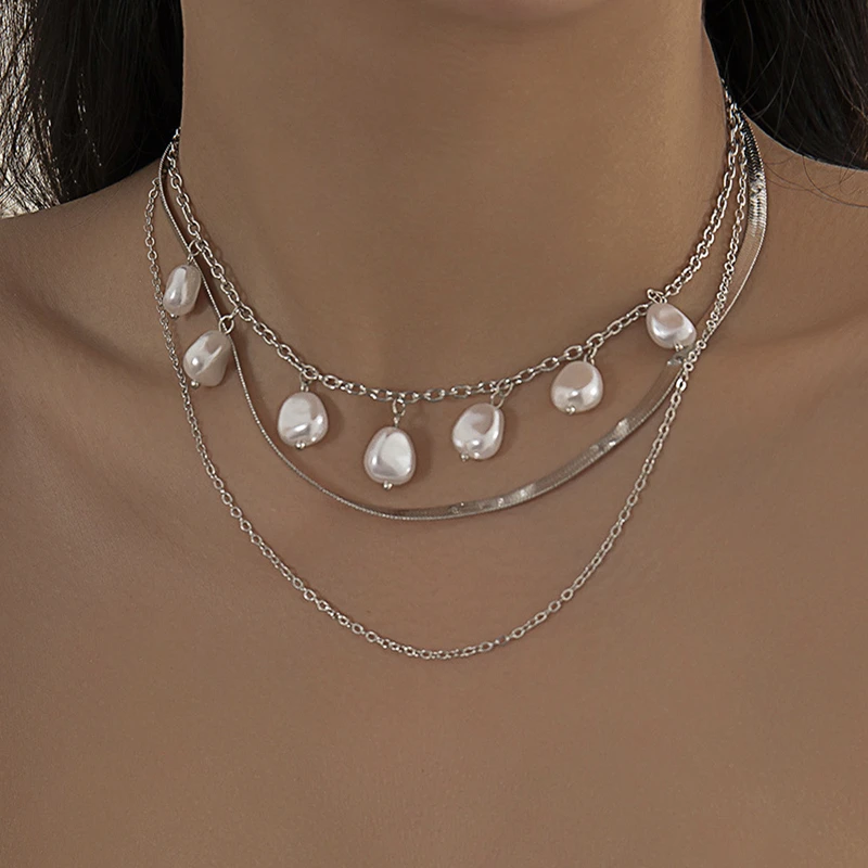 

Ailodo Vintage Pearl Choker Necklace For Women Multilayer Snake Chain Party Wedding Necklace Fashion Bridal Jewelry Girls Gift