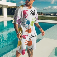 mens tracksuit summer two piece sets leopard 3d printed oversized short sleeve t shirtshort outfits men 2022 hipster streetwear