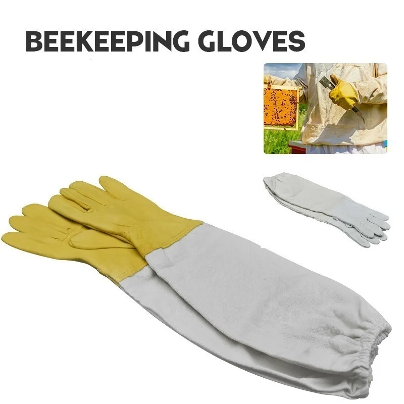 

Beekeeping Gloves Protective Sleeves Ventilated Sheepskin and Canvas Anti Bee for Apiculture Beekeeping Gloves Household Gloves