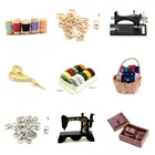 1:12 миниатюрная мебель для детского кукольного домика, деревянная швейная машина, нитки, ножницы, аксессуары для кукольного домика, игрушки для девочек