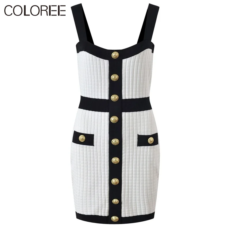 

Женское трикотажное платье-свитер, элегантное дизайнерское винтажное платье составного кроя с золотыми пуговицами, осень 2023