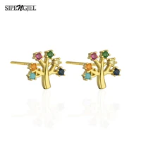 sipengjel fashion colored zircon classic simple fortune tree stud earrings for women man stud earrings party jewelry gift