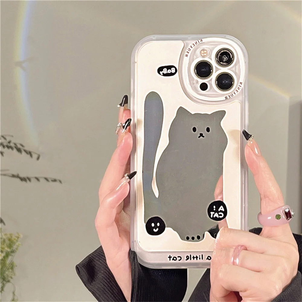 

Milky white cat mirror is suitable for iPhone 13 Apple 12 phone shell silicone 14 ProMax full bag fall protection sleeve
