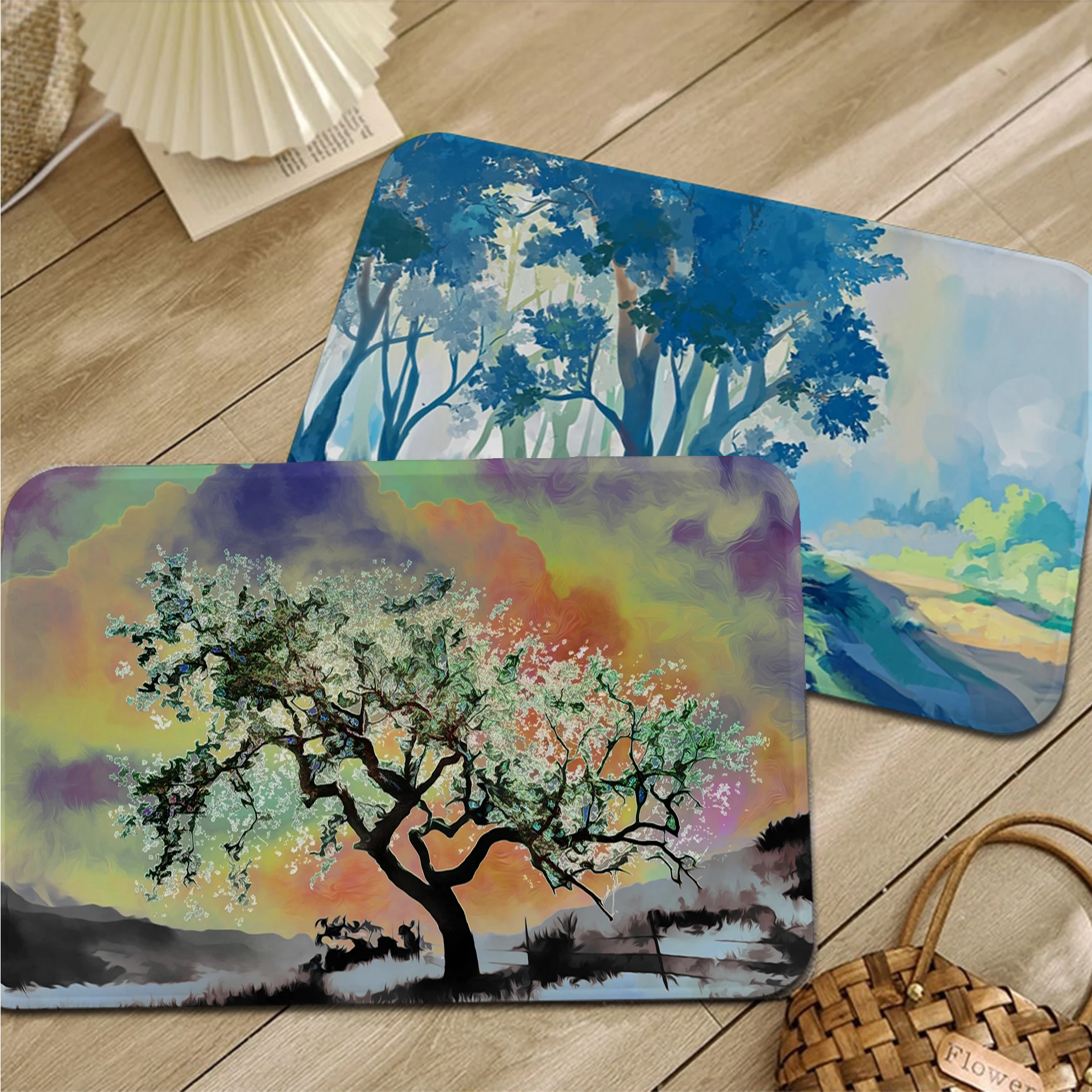 

Tree Oil Painting Floor Mat Nordic Style Home Doormat Bathroom-Toilet Mats Bedroom Household Carpets