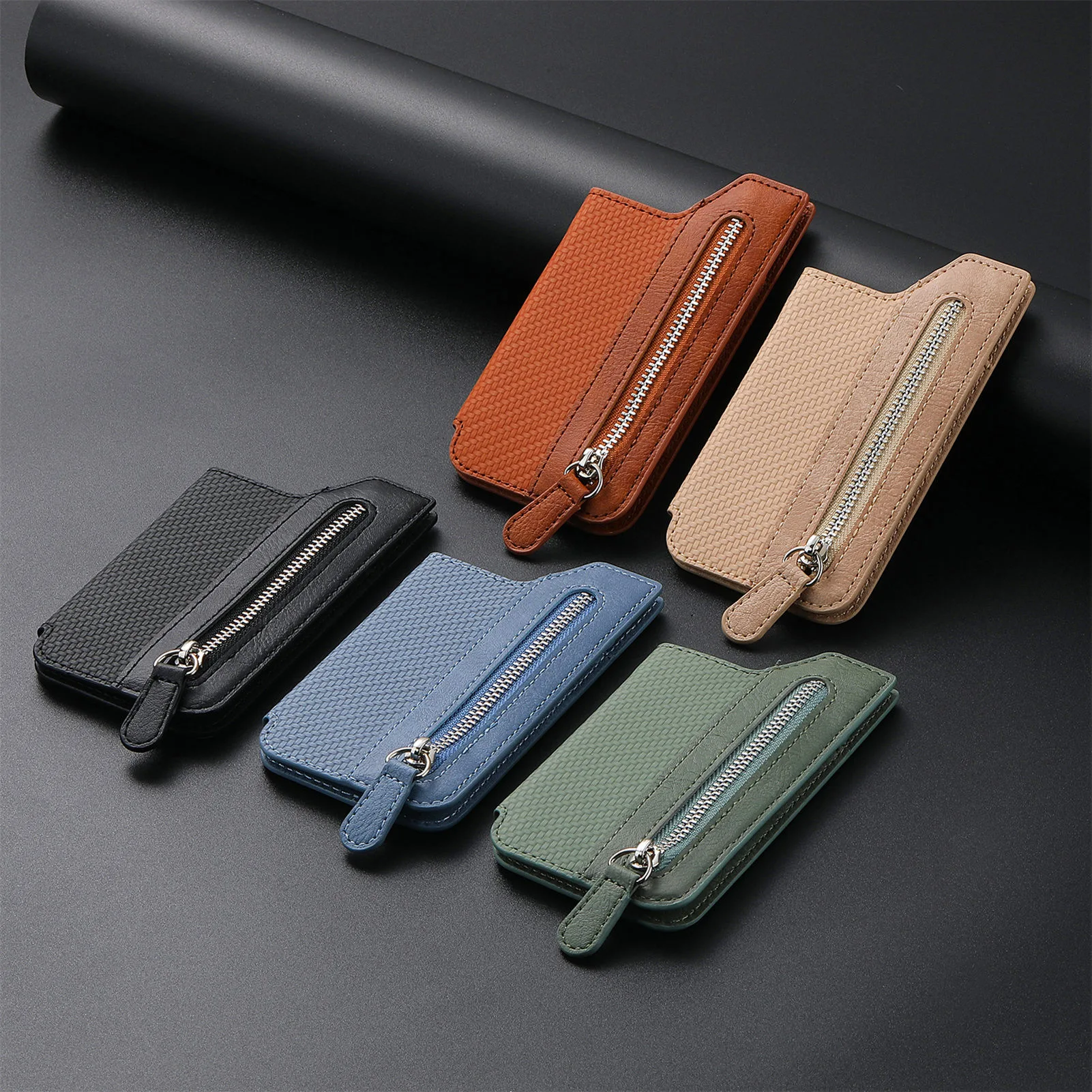 

New mobile phone card case left right flip covers multiple card holder zipper, iPhone phone bag creative back sticker card case