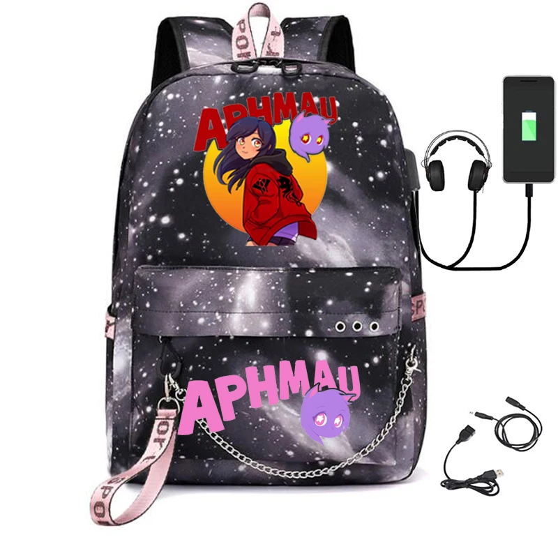 Aphmau men's laptop USB bag canvas shoulder boys and girls backpack with pencil case