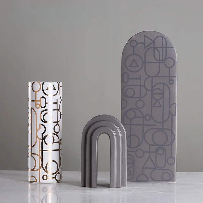 

Home Furnishing Nordic Abstract Geometric Modeling Glazed Ceramic Vase Home Furnishing Soft Desktop Flower Ornaments