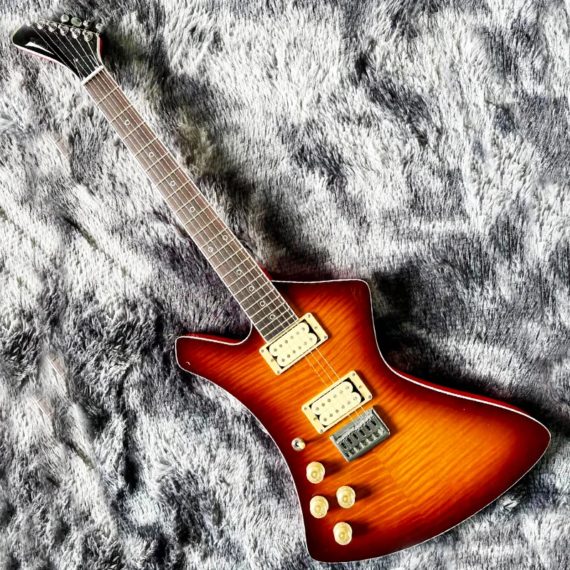 

New goose shaped electric guitar, tiger maple veneer CS color can be customized, free delivery, wholesale price