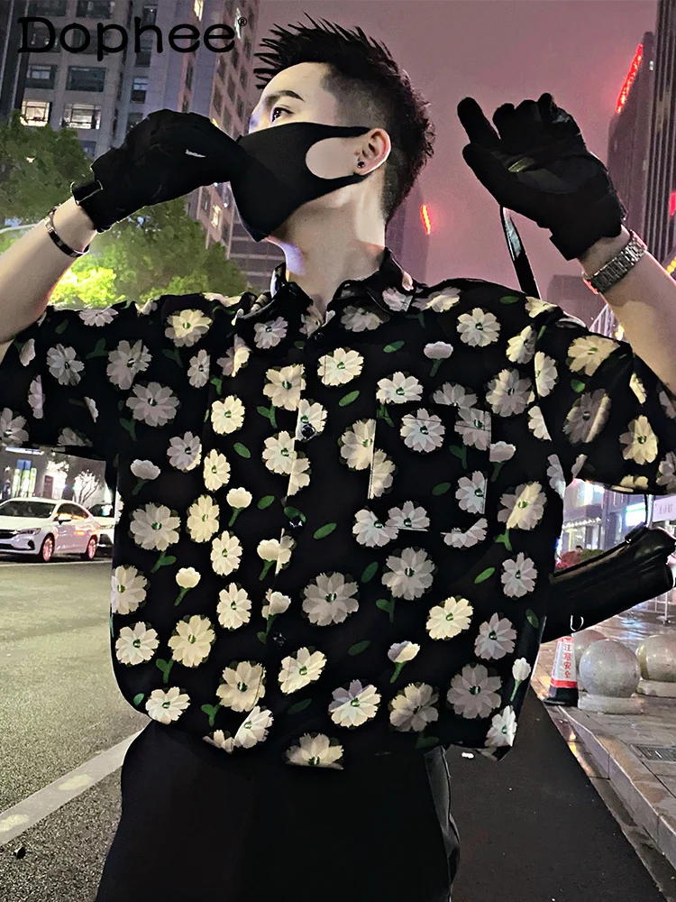 Лето 2024 модные рубашки с цветочным принтом мужские красивые коротким рукавом