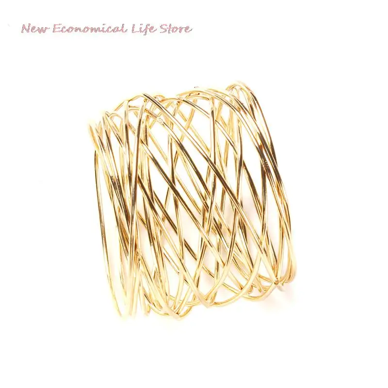 

Top 1PC High Quality Wide Round Gold Napkin Rings Metal Cross Hollow Sliver Napkin Holder for Table