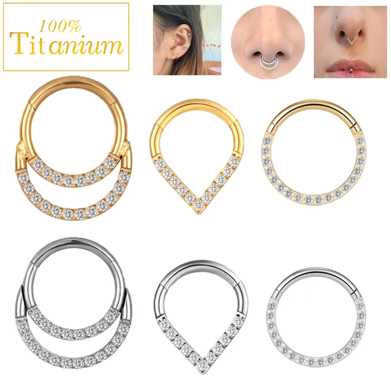 

G23 Titanium Piercing Septum Hoop Earrings Zircon Nose Ring Hinged Segment Clicker Ear Helix Tragus Cartilage Conch Body Jewelry