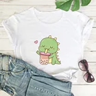 Футболка Kawaii с изображением молочного чая динозавра, Женская милая футболка с изображением аниме, женская простая футболка, Женский легкий удобный топ