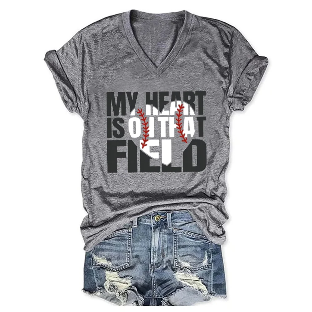 

Rheaclots Women's My Heart Is On That Field Print T-Shirt