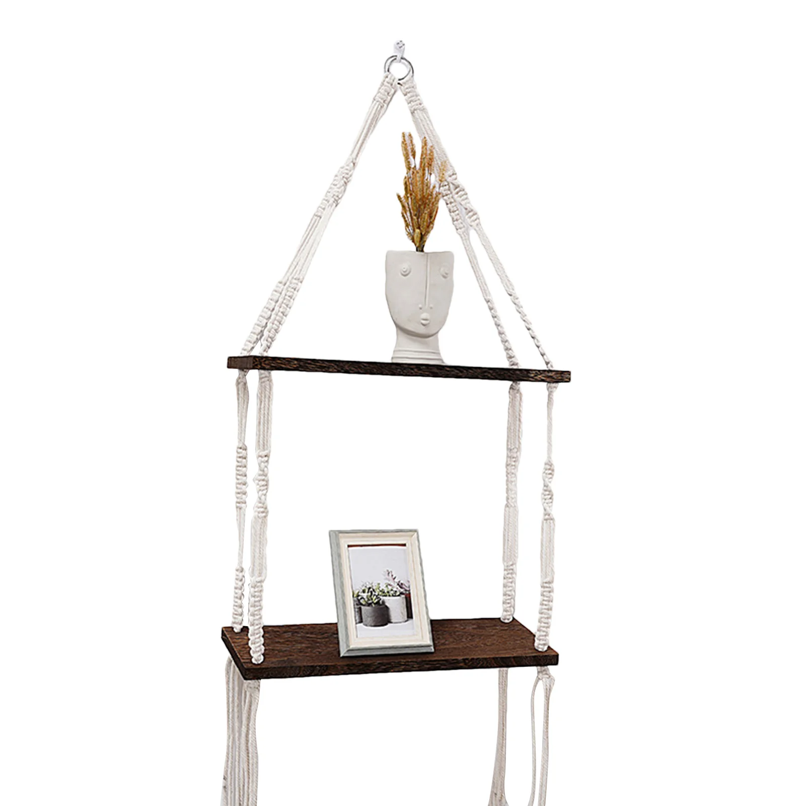 

Macrame Tapestry Shelf 2 Tier Rope Floating Shelf Wall Decorative Shelves Rustic Boho Bedroom Decor Cotton Rope Home Storage