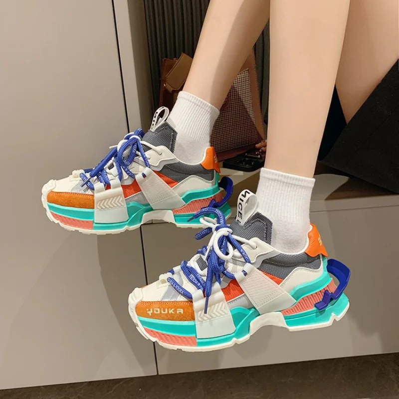 

Women's Shoes New Cor Matching Design Thick Bottom Breathle Rainbow Contrast Cor Heightening Casual Women Sneakers Tenis