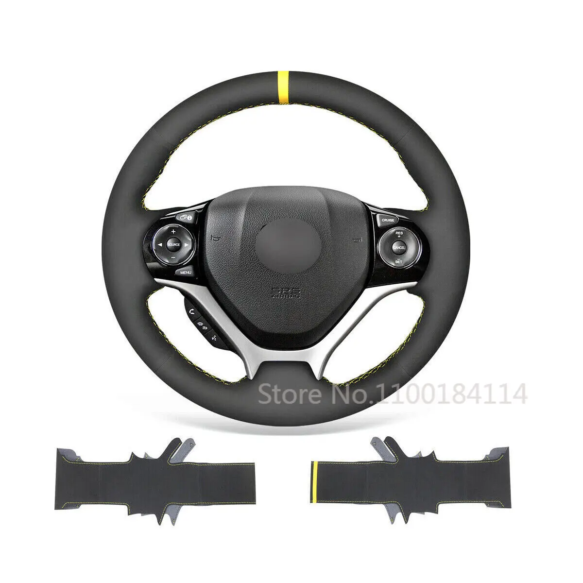 

DIY Black Suede Yellow Thread Car Steering Wheel Cover For Honda Civic 9th