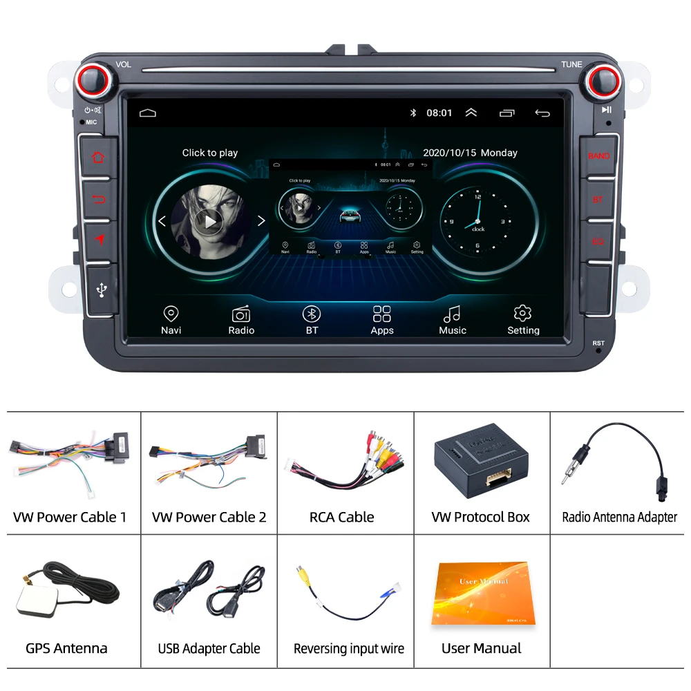 X-REAKO 2 Din 8 дюймов Android 11 Gps для Vw/Volkswagen сенсорный экран автомобильный