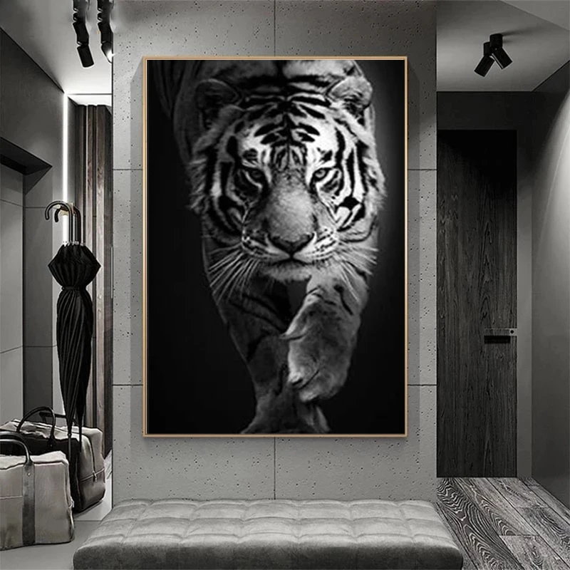 

Black And White walk Tiger Wall Art Pictures Canvas Painting Poster prints Modular painting Animal Canvas Painting Home Decor