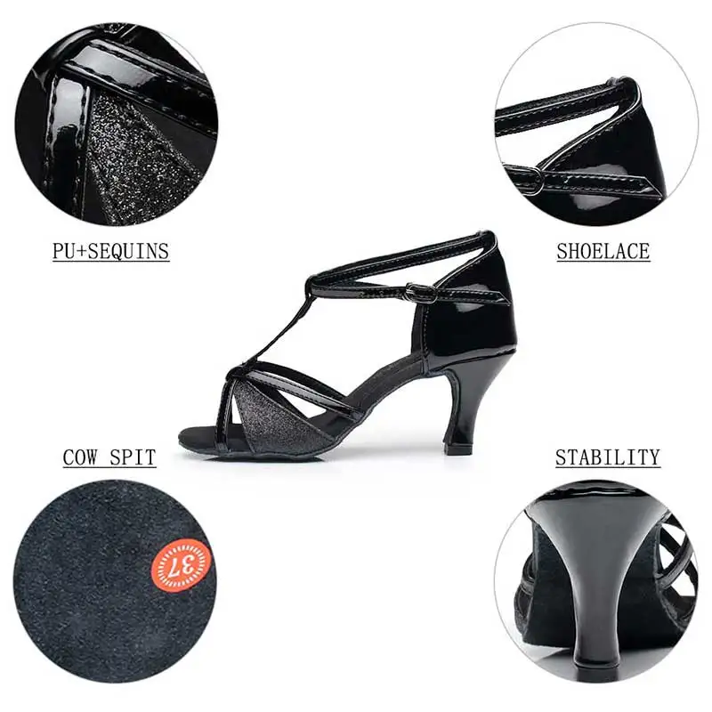 New Ballroom Dance Shoes Women Latin Dance Shoes Tango Soft Sole Jazz Shoes Girls Salsa Shoes 5.5/7.5cm Practice Sandals