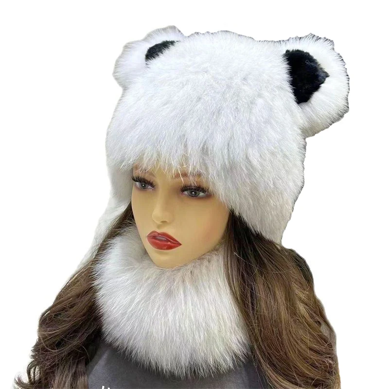 

Sweet And Cute Women's Fur Hat Quality Fox Fur Fluffy Fur Hat Bear Ears Embellished Warm Fur Hat Scarf Set
