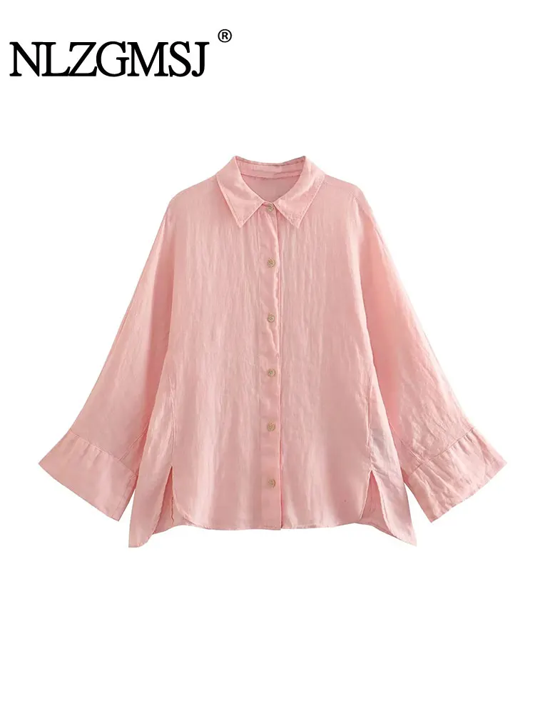 

Женская модная однобортная Свободная блузка Nlzgmsj TRAF с отложным воротником, Офисная Дамская рубашка из поплина, шикарная блузка, топы