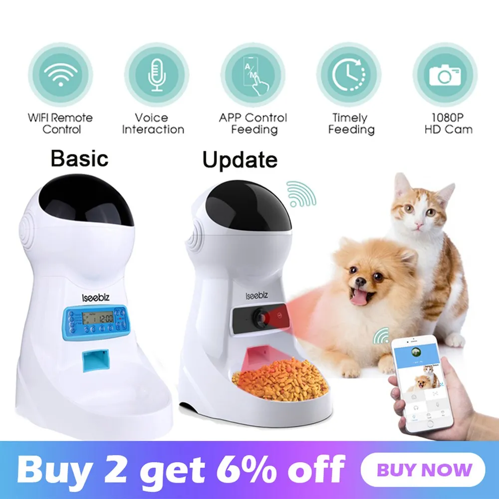 Iseebiz 3L Automatic Cat Feeder Dog Food Dispenser with Camera Support Voice Record App Control 8 Times One Day Pet Accessories