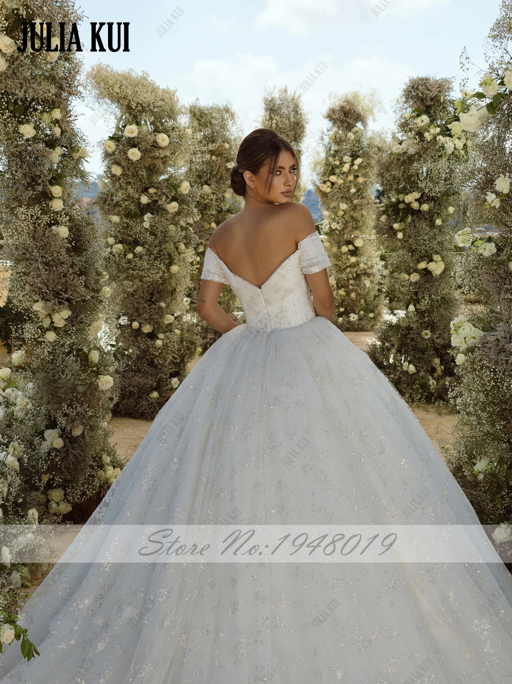 Julia Kui элегантное бальное платье с открытыми плечами и рукавами свадебное