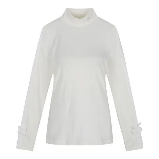 2023 Spring and Autumn golf ladies long sleeve plus velvet bow outerwear primer plus velvet fabric outdoor casual fashion