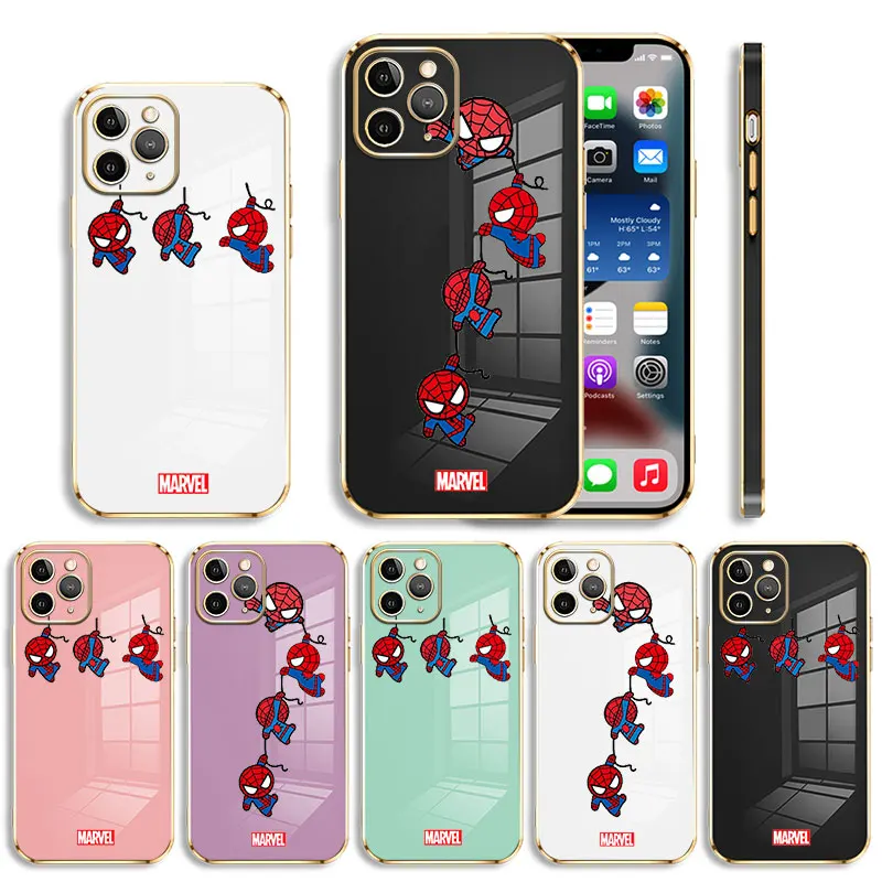 

Marvel Spider-Man Three Luxury Soft Plating Phone Case For iPhone 14 13 12 11 Pro Max Mini X XR XS Max 7 8 6 6s Plus SE