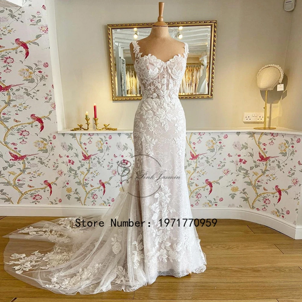

Sweetheart Pink Wedding Dresses For Bride Sleeveless 2023 New Summer Gorgerous Mermaid Applique Elegant Bridal Robe De Mariée