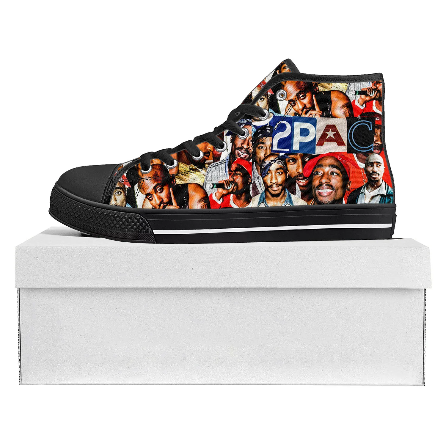 2Pac Hip Hop Rapper Tupac Pop High Top High Quality Sneakers Mens Womens Teenager Canvas Sneaker Couple Shoe Custom Shoe Black