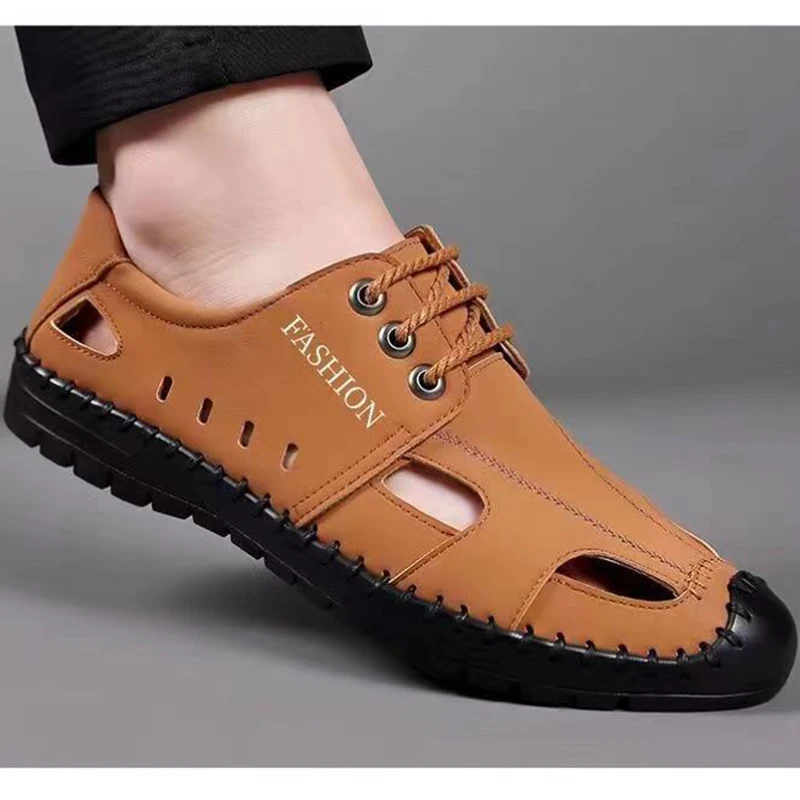 Сандалии мужские из воловьей кожи Повседневная дышащая обувь без застежки