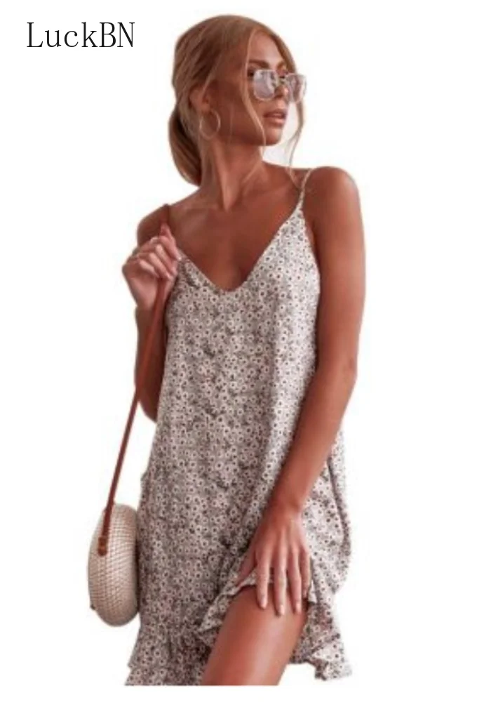 Женское мини-платье с цветочным принтом повседневное пляжное платье большого