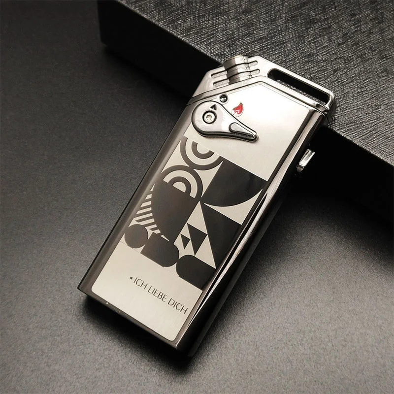 Unusual Metal Windproof Open Flame Lighter Turbo Jet Red Flame Double Fire Switch Lighter Creative Cigar Lighter Men's Gift enlarge