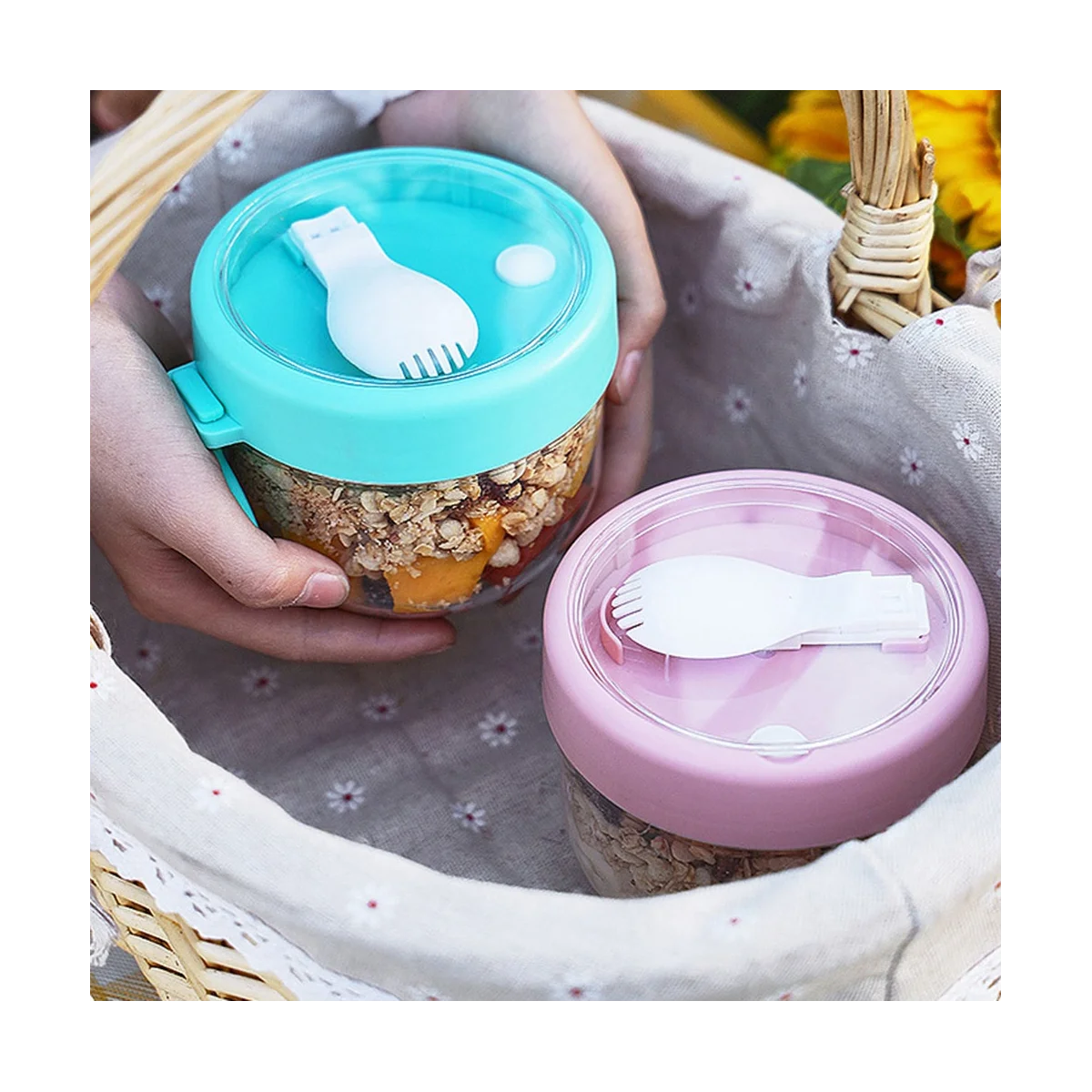 Контейнеры для ночного овса с крышкой и ложками 2 шт. 20 унций портативных