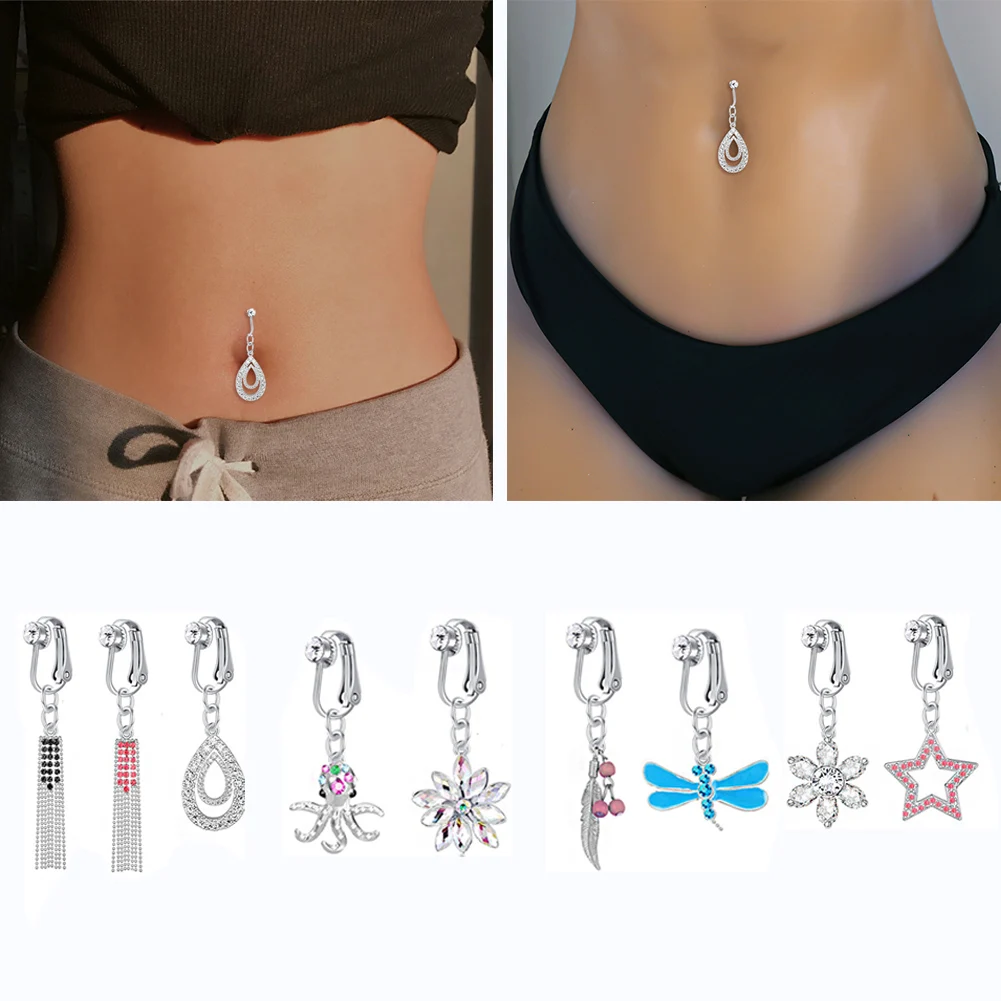 

Fake Belly Button Ring Fake Belly Piercing Pendant Clip On Umbilical Non Navel Fake Pircing Butterfly Cartilage Earring Clip 1Pc
