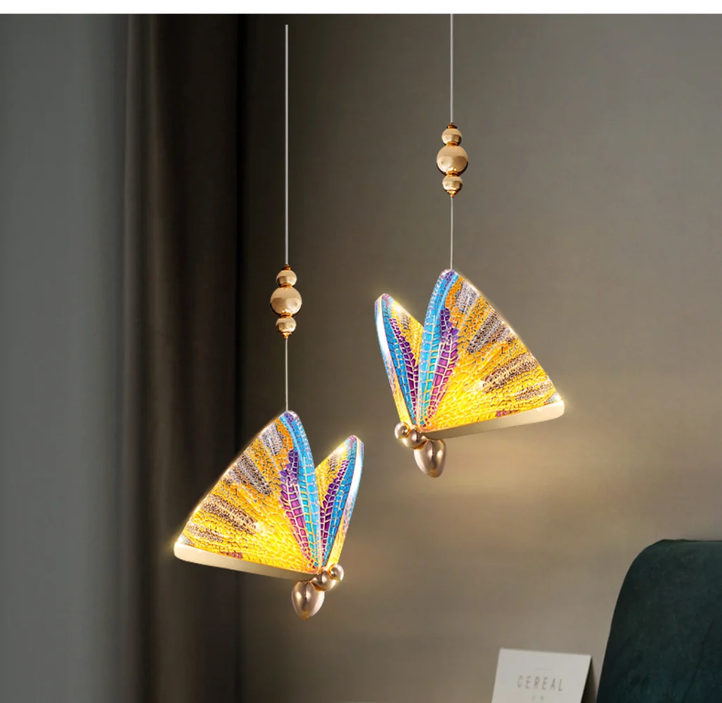 Chandelier Bedroom Nordic Butterfly Luxury LED Pendant Lights Indoor Lighting Bedside Hanging Lamp Ceiling Rotating Stair Long