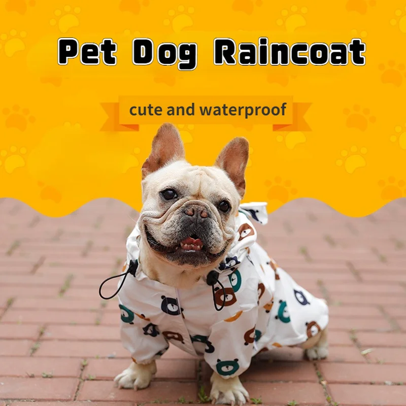 

Pet Dog Raincoat Hooded Waterproof coat bear printing Jumpsuit Bichon Pomeranian Pet Cloak Small Dog Outdoor Clothes