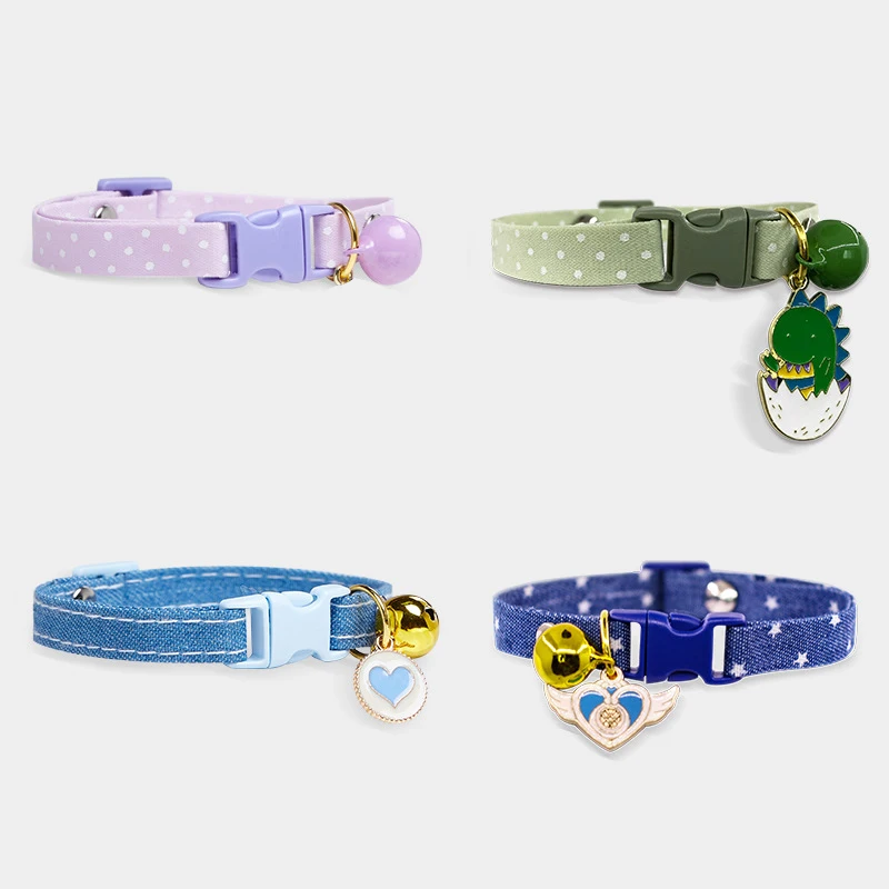 

1PCS Cute Cat Collars With Cartoon Pendant Adjustable Puppy Kitten Necklace Pet Accessories Fashion Collars With Bells