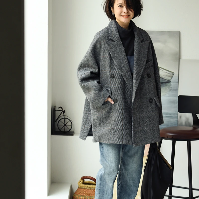 W90510 Литературный ретро британский клетчатый стильный костюм из чистой шерсти