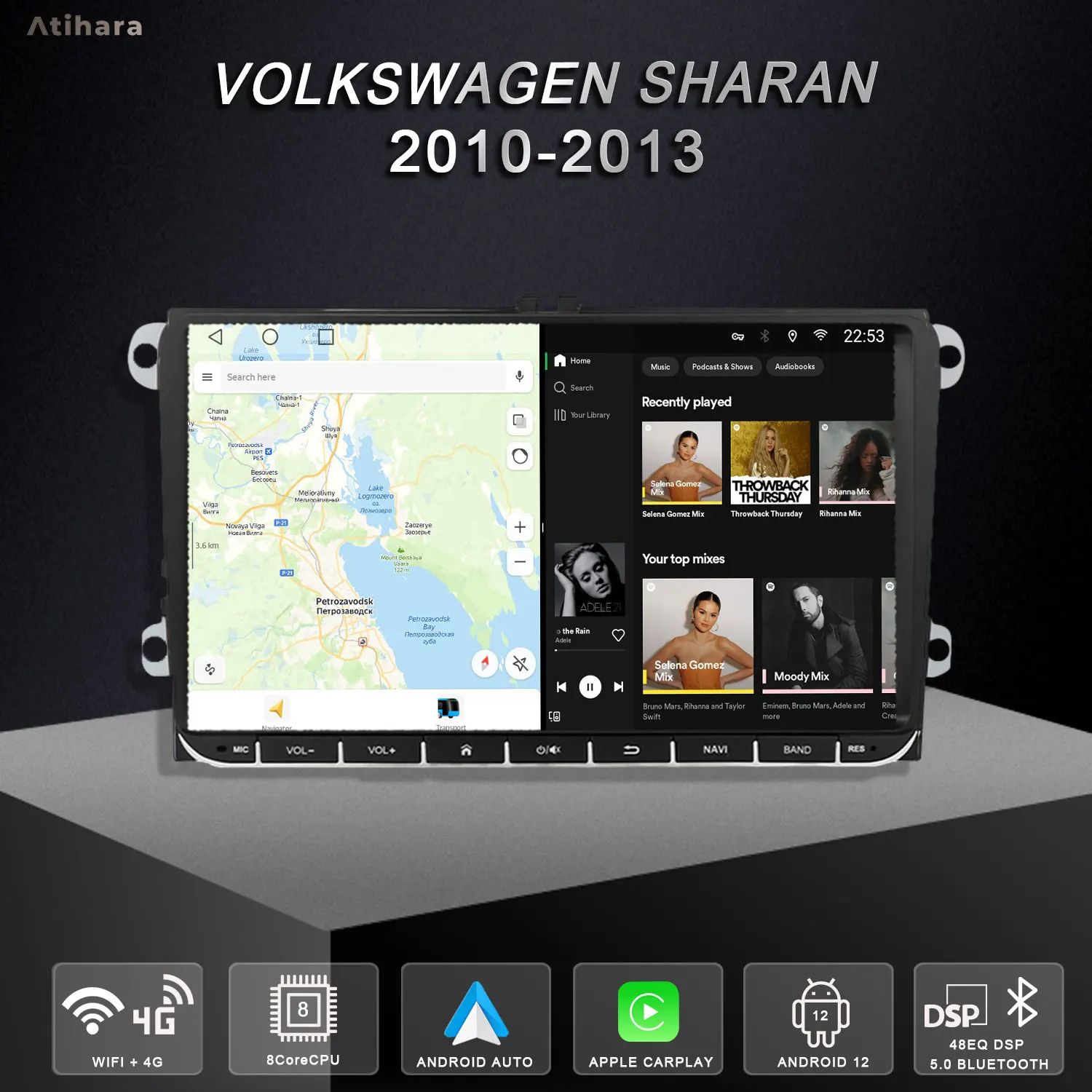 Atihara 9-дюймовый Android автомобильный радиоприемник для Volkswagen Sharan 2010-2013 2Din 4G + Wi-Fi GPS