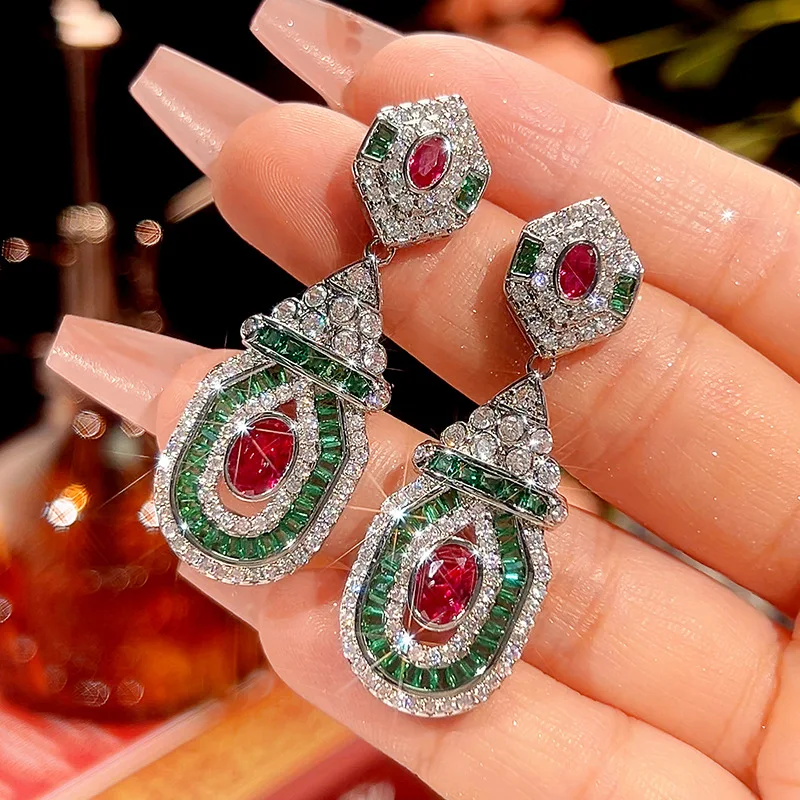 Фото Роскошные серьги из цельной платины 18K PT950 с сертификатом, новые, с настоящим красным корундом, в дворцовом стиле, высококачественные, для женщин. №1