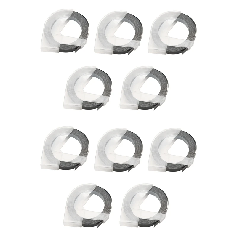 

10 Roll Embossing Label Tape Self-Adhesive 3D Plastic 9Mm X White On Black For Dymo Embossing Label Makers
