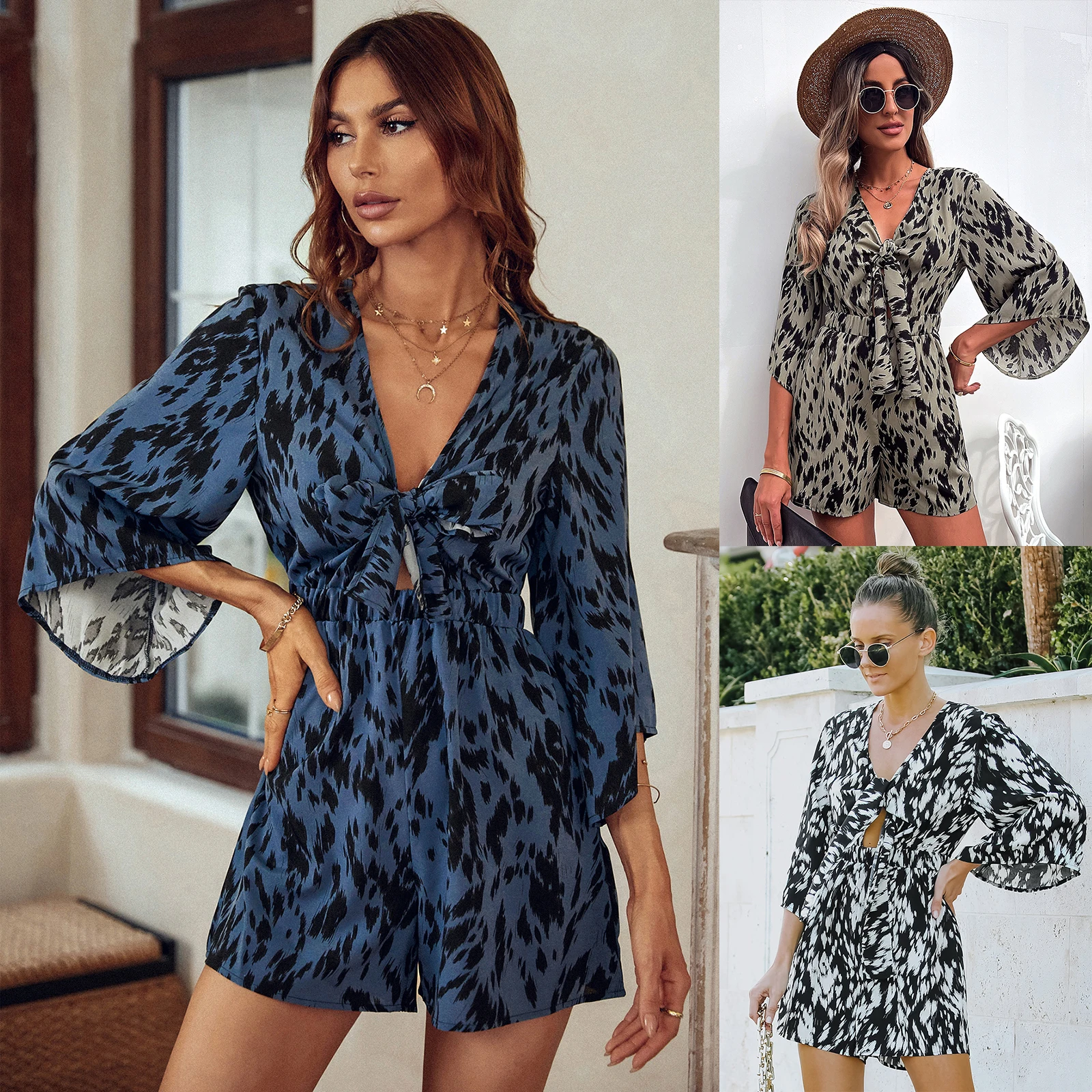 

New Casual Leopard Print Dress Women V Neck Sleeveless Bandage Beach Dress Summer Bohemian Dresses for Women