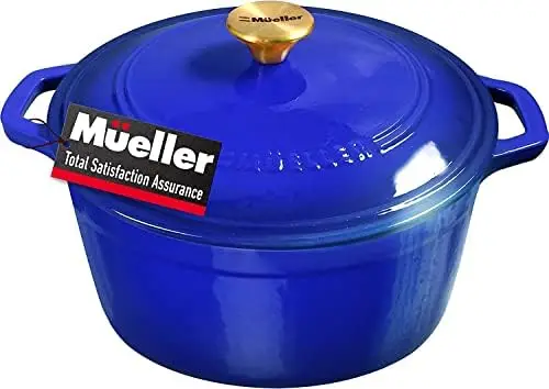 

DuraCast 6 Quart Enameled Cast Iron Dutch Oven Pot with Lid, Heavy-Duty, Braiser Pan, Stainless Steel Knob, for Bread Baking, Br